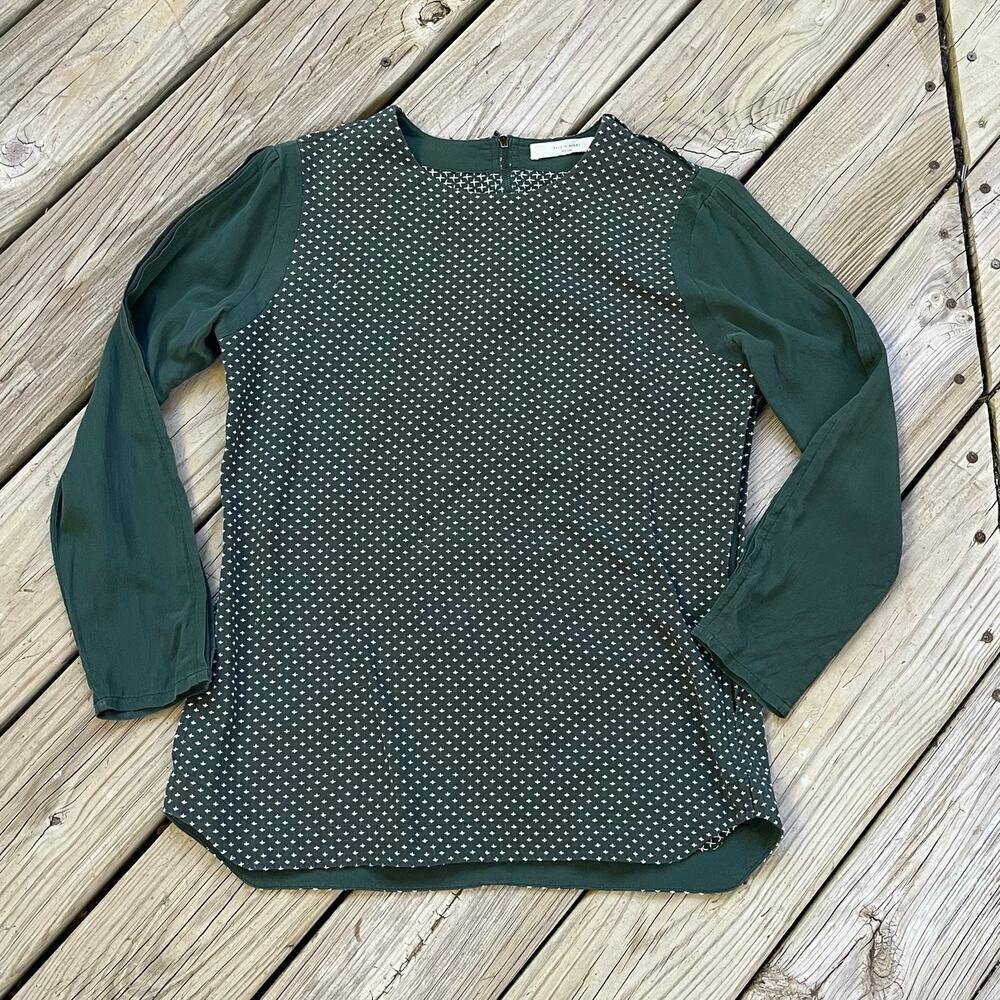 7115 By Szeki Women's Green Silk Blend Printed Blouse Size S